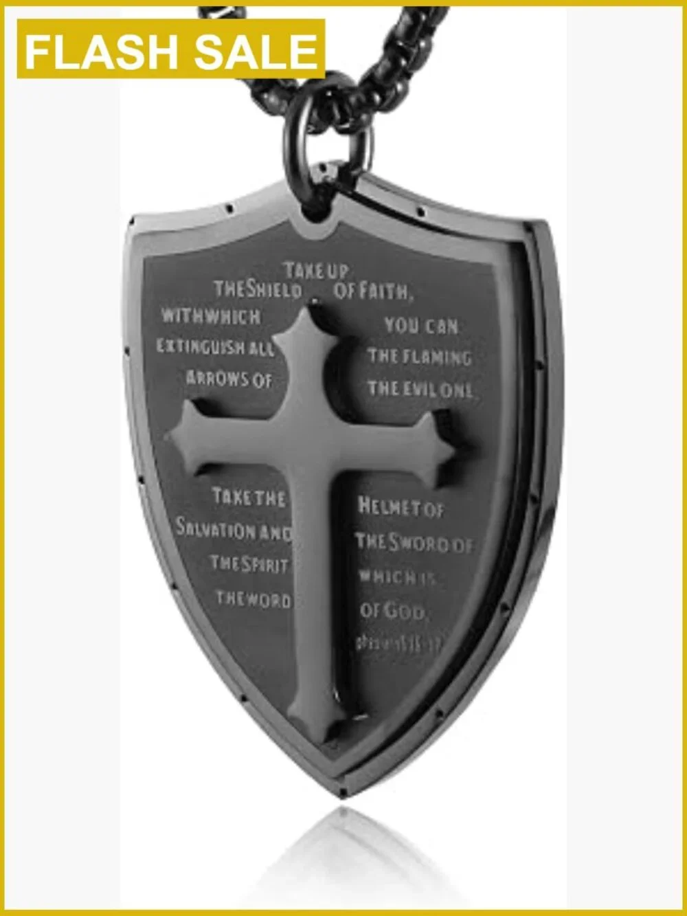 Shield Armor of God Faith Cross Stainless Steel Pendant Necklace